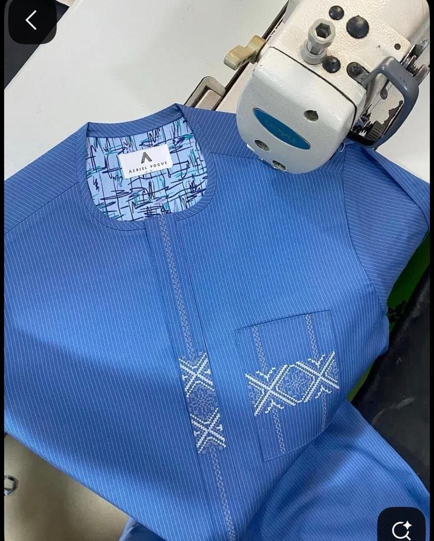 Boubou moderne sénégalais pour homme (Bleu clair)