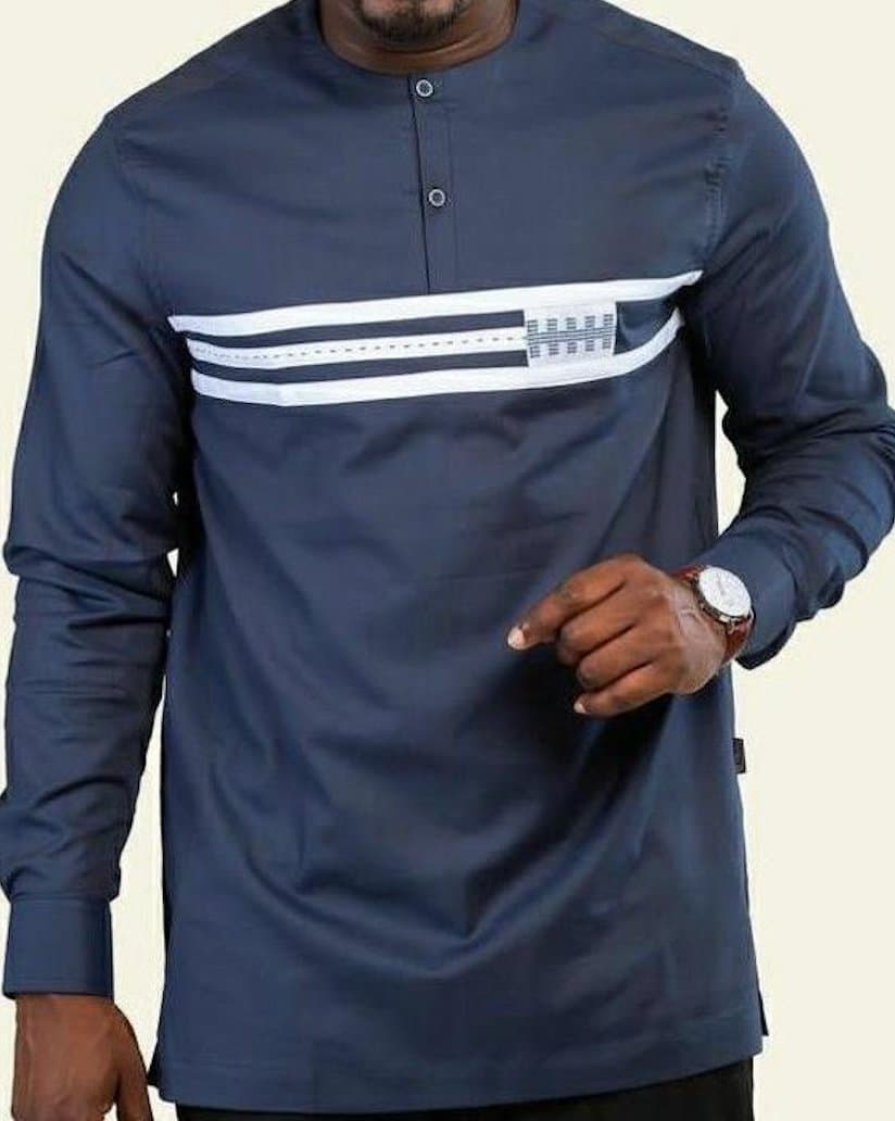 Boubou moderne sénégalais pour homme (Bleu foncé)